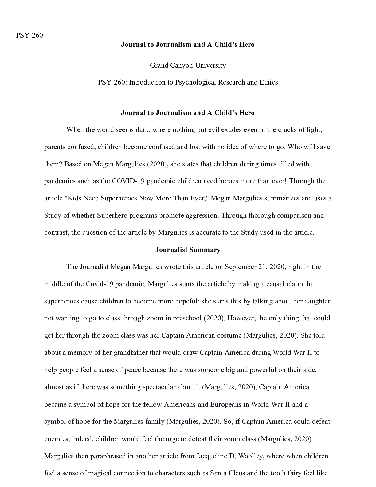 Preview of JournaltoJournalism.docx(1)  PSY-260  Journal to Journalism and A Child™s Hero  Grand Cany